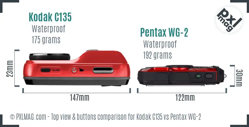 Kodak C135 vs Pentax WG-2 top view buttons comparison