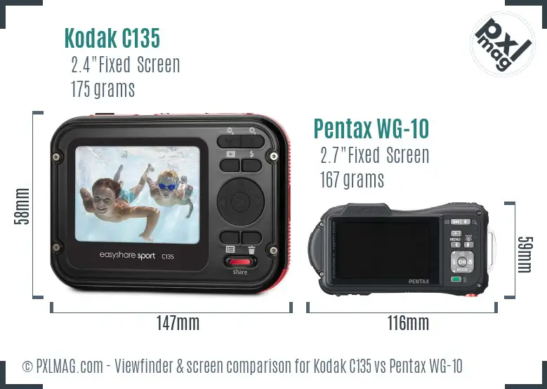Kodak C135 vs Pentax WG-10 Screen and Viewfinder comparison