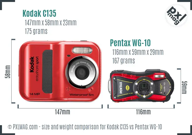 Kodak C135 vs Pentax WG-10 size comparison