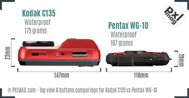 Kodak C135 vs Pentax WG-10 top view buttons comparison