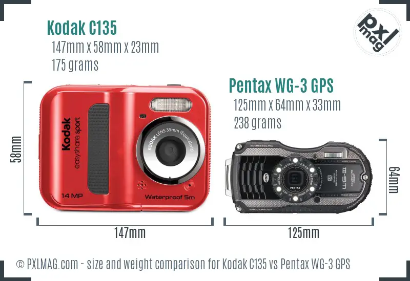 Kodak C135 vs Pentax WG-3 GPS size comparison Kodak C135 vs Pentax WG-3 GPS size comparison