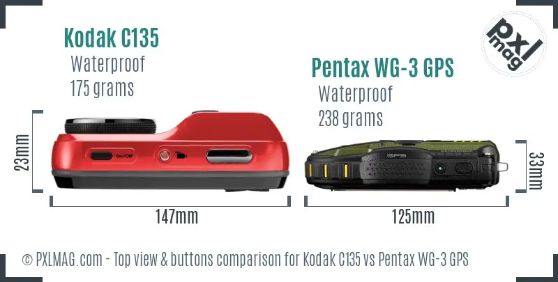Kodak C135 vs Pentax WG-3 GPS top view buttons comparison Kodak C135 vs Pentax WG-3 GPS top view buttons comparison