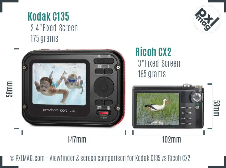 Kodak C135 vs Ricoh CX2 Screen and Viewfinder comparison Kodak C135 vs Ricoh CX2 Screen and Viewfinder comparison