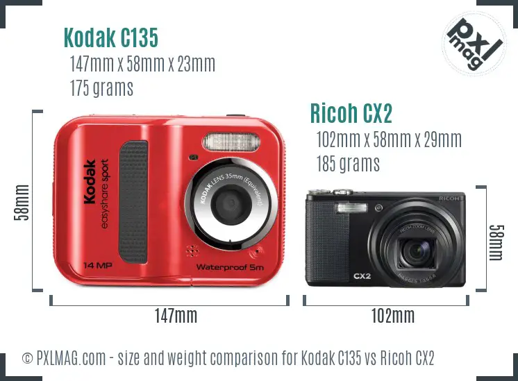 Kodak C135 vs Ricoh CX2 size comparison Kodak C135 vs Ricoh CX2 size comparison