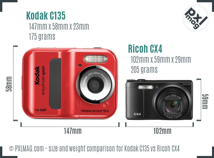 Kodak C135 vs Ricoh CX4 size comparison
