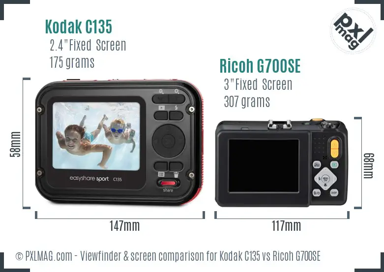 Kodak C135 vs Ricoh G700SE Screen and Viewfinder comparison