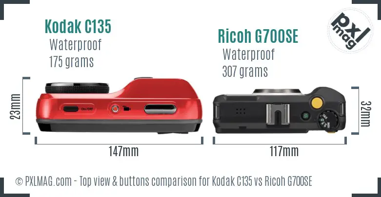 Kodak C135 vs Ricoh G700SE top view buttons comparison