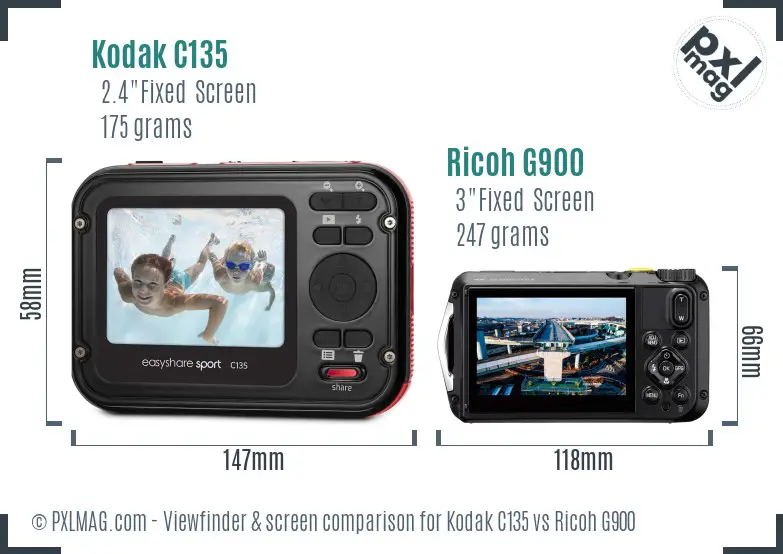 Kodak C135 vs Ricoh G900 Screen and Viewfinder comparison