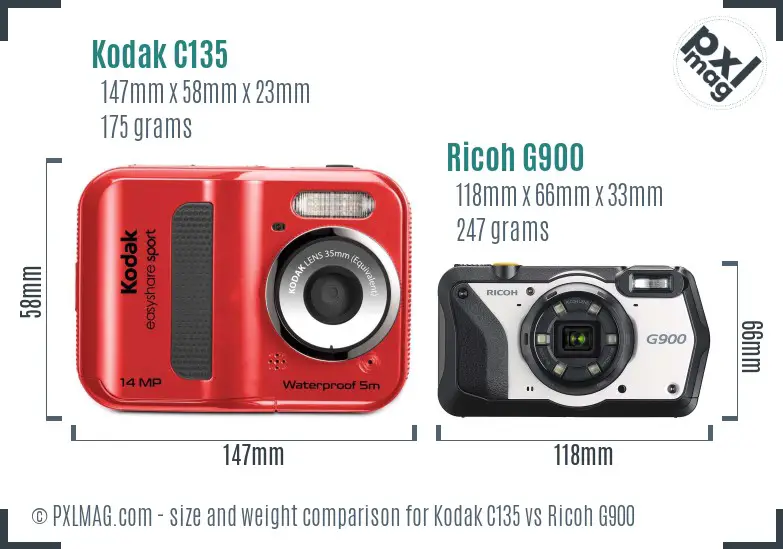 Kodak C135 vs Ricoh G900 size comparison