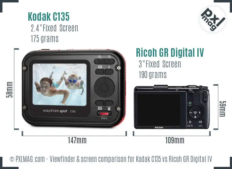 Kodak C135 vs Ricoh GR Digital IV Screen and Viewfinder comparison Kodak C135 vs Ricoh GR Digital IV Screen and Viewfinder comparison
