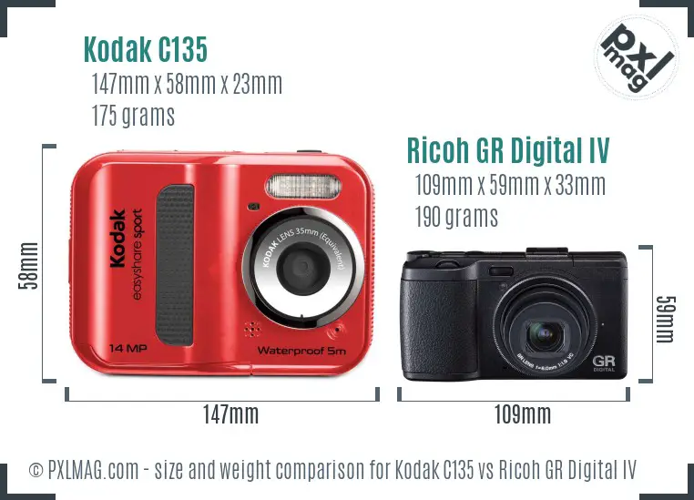 Kodak C135 vs Ricoh GR Digital IV size comparison Kodak C135 vs Ricoh GR Digital IV size comparison