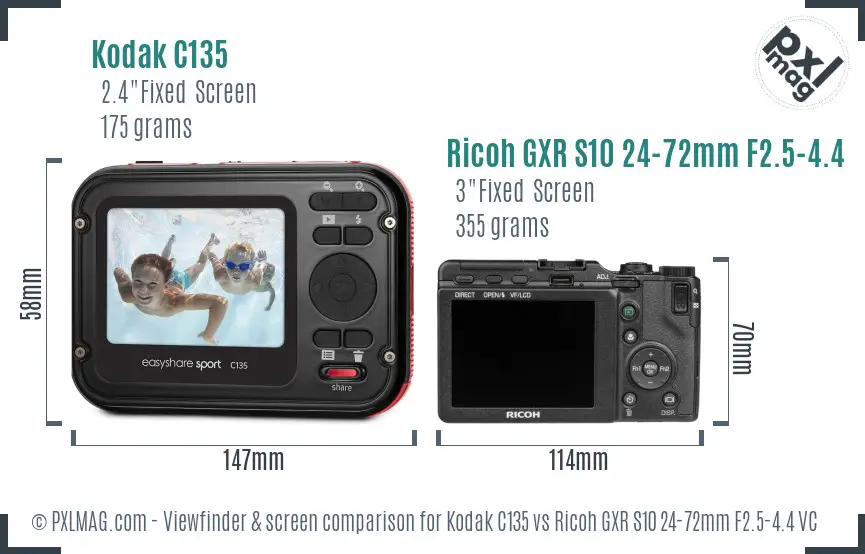 Kodak C135 vs Ricoh GXR S10 24-72mm F2.5-4.4 VC Screen and Viewfinder comparison