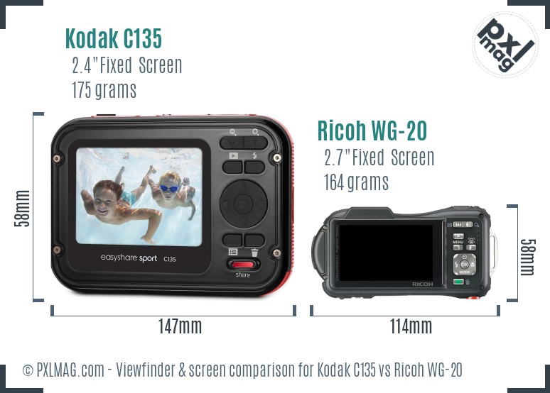 Kodak C135 vs Ricoh WG-20 Screen and Viewfinder comparison