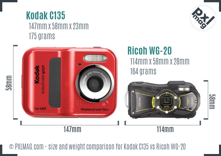 Kodak C135 vs Ricoh WG-20 size comparison