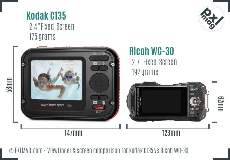 Kodak C135 vs Ricoh WG-30 Screen and Viewfinder comparison