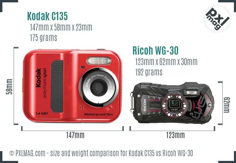 Kodak C135 vs Ricoh WG-30 size comparison