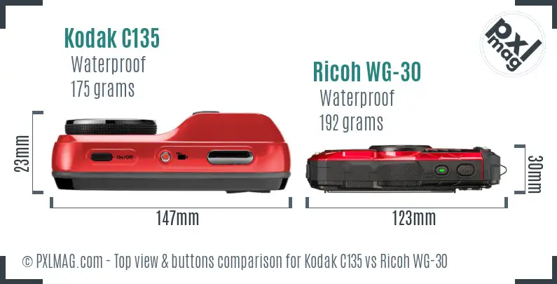 Kodak C135 vs Ricoh WG-30 top view buttons comparison