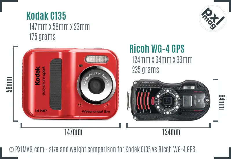 Kodak C135 vs Ricoh WG-4 GPS size comparison