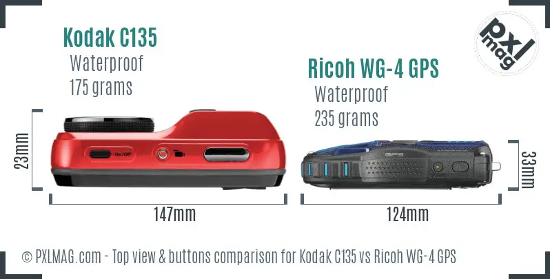 Kodak C135 vs Ricoh WG-4 GPS top view buttons comparison