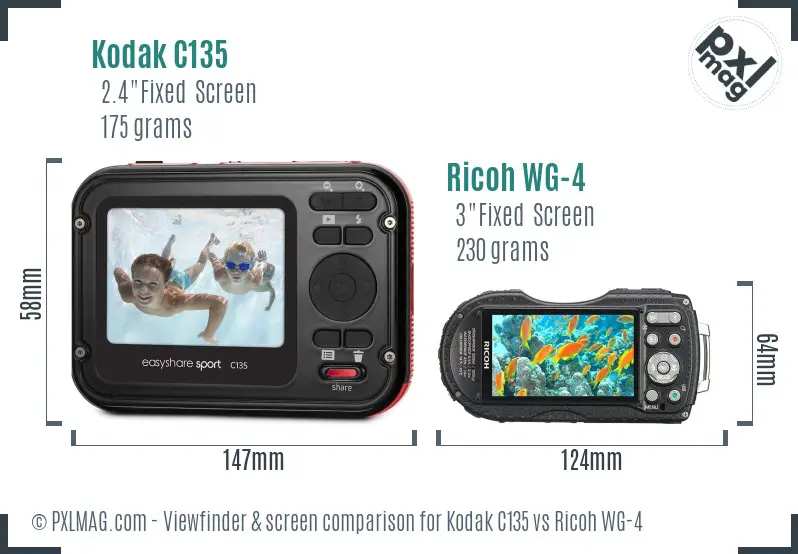 Kodak C135 vs Ricoh WG-4 Screen and Viewfinder comparison