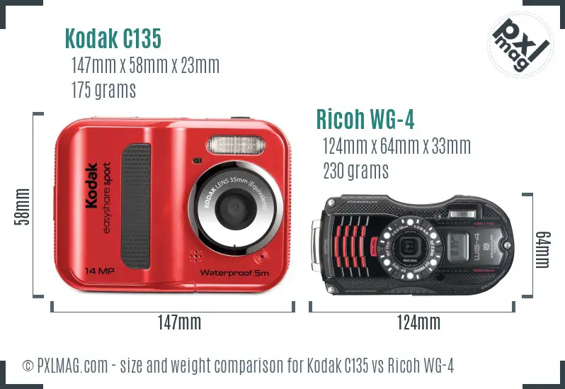 Kodak C135 vs Ricoh WG-4 size comparison