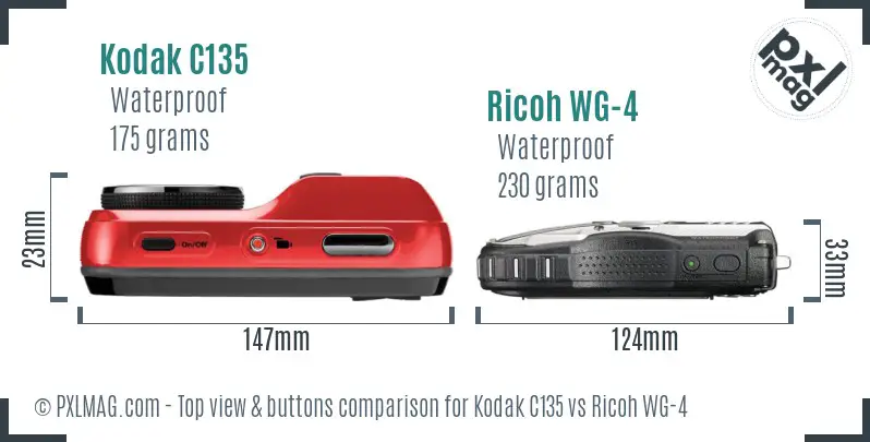 Kodak C135 vs Ricoh WG-4 top view buttons comparison