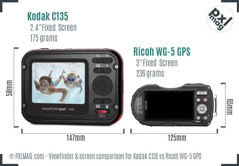 Kodak C135 vs Ricoh WG-5 GPS Screen and Viewfinder comparison