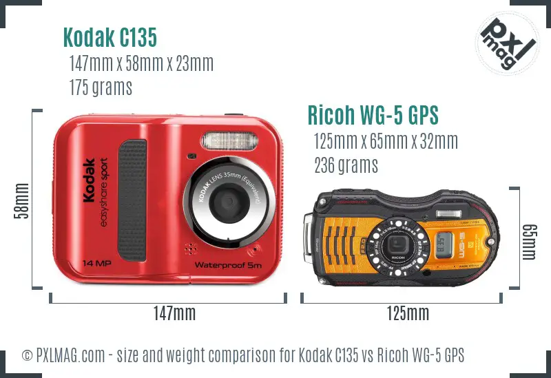 Kodak C135 vs Ricoh WG-5 GPS size comparison