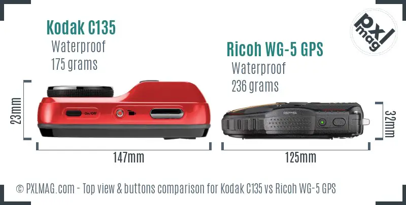 Kodak C135 vs Ricoh WG-5 GPS top view buttons comparison