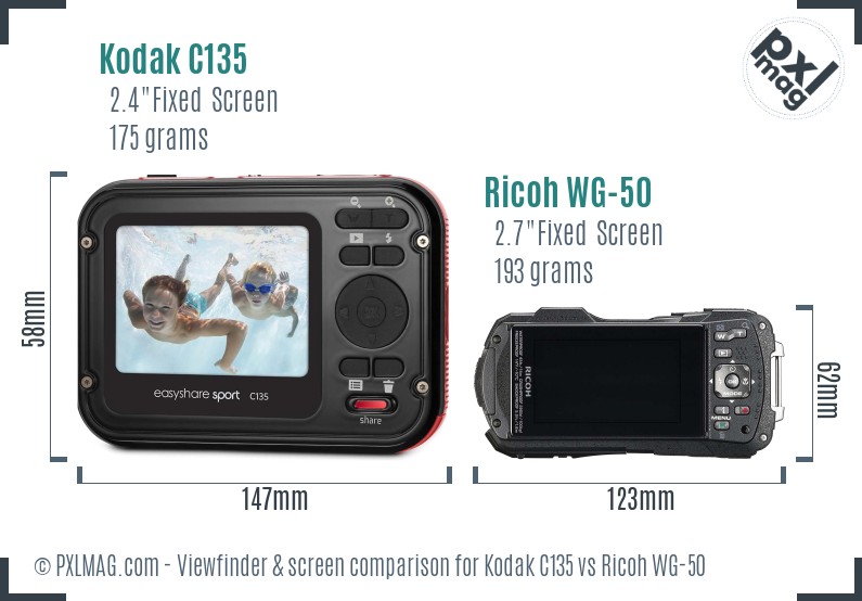 Kodak C135 vs Ricoh WG-50 Screen and Viewfinder comparison
