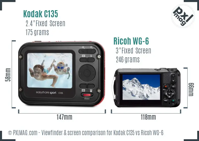 Kodak C135 vs Ricoh WG-6 Screen and Viewfinder comparison