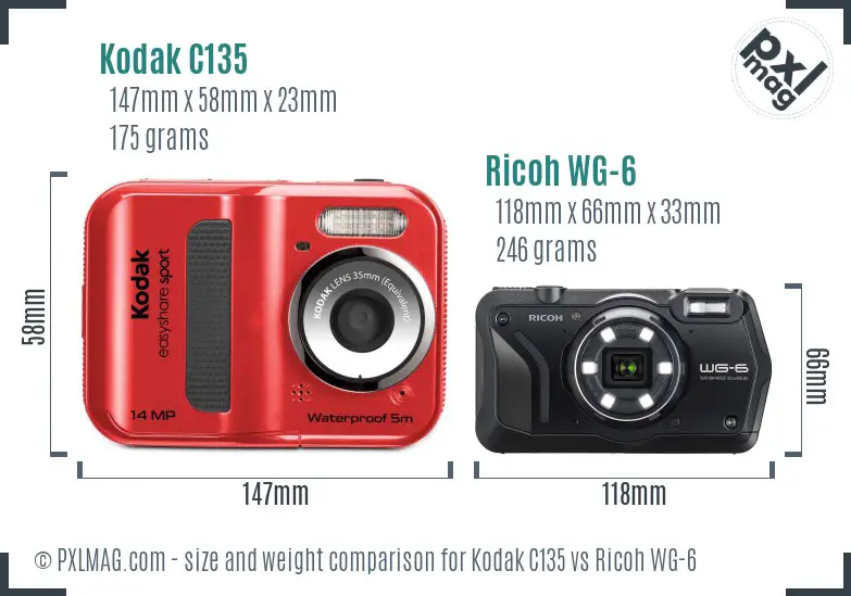 Kodak C135 vs Ricoh WG-6 size comparison