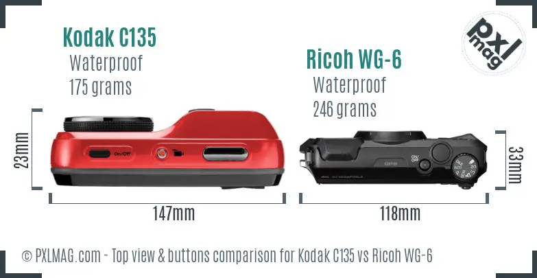 Kodak C135 vs Ricoh WG-6 top view buttons comparison