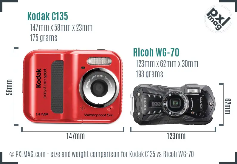 Kodak C135 vs Ricoh WG-70 size comparison Kodak C135 vs Ricoh WG-70 size comparison