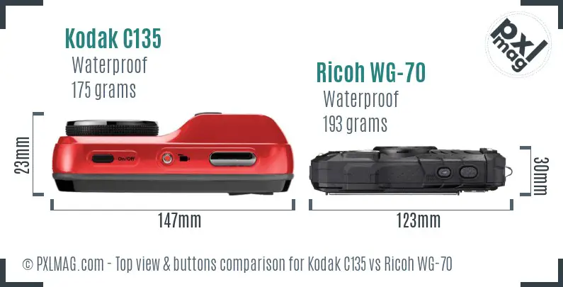 Kodak C135 vs Ricoh WG-70 top view buttons comparison Kodak C135 vs Ricoh WG-70 top view buttons comparison