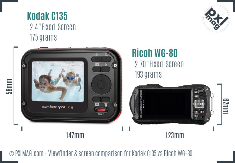 Kodak C135 vs Ricoh WG-80 Screen and Viewfinder comparison