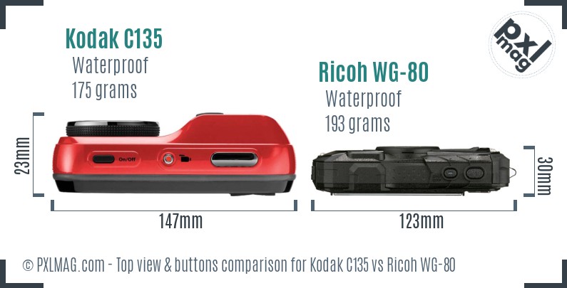 Kodak C135 vs Ricoh WG-80 top view buttons comparison