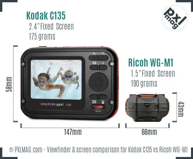 Kodak C135 vs Ricoh WG-M1 Screen and Viewfinder comparison