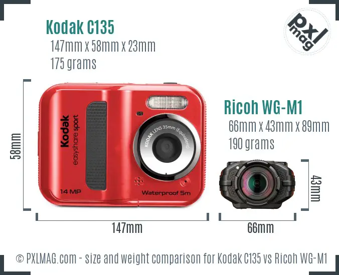 Kodak C135 vs Ricoh WG-M1 size comparison