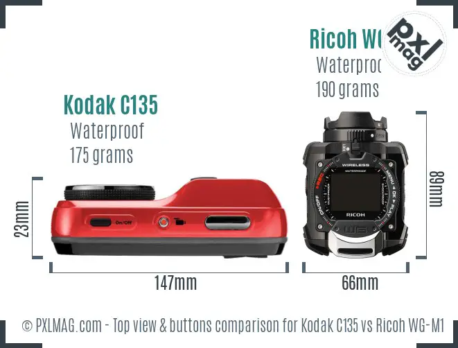 Kodak C135 vs Ricoh WG-M1 top view buttons comparison