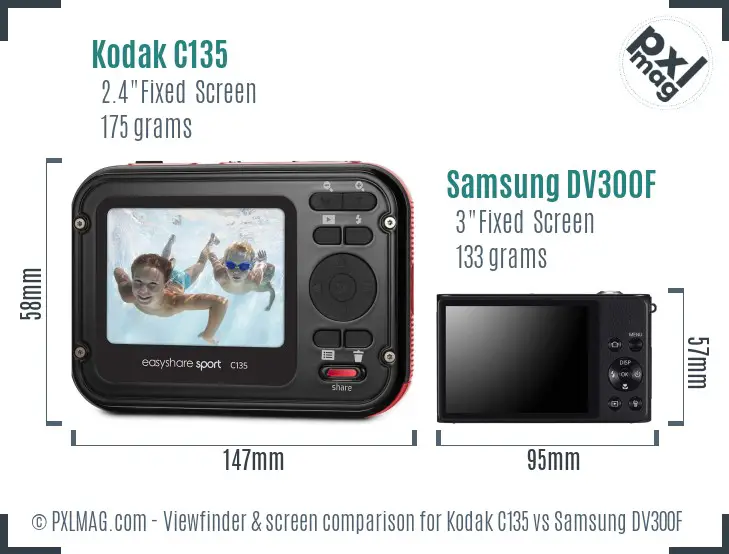 Kodak C135 vs Samsung DV300F Screen and Viewfinder comparison