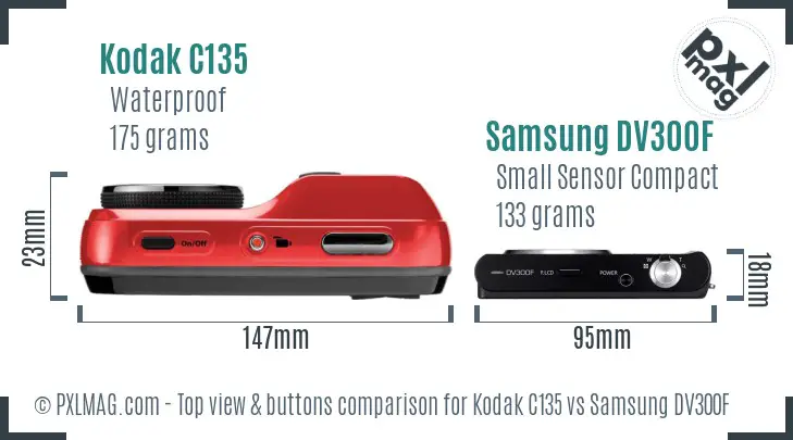 Kodak C135 vs Samsung DV300F top view buttons comparison