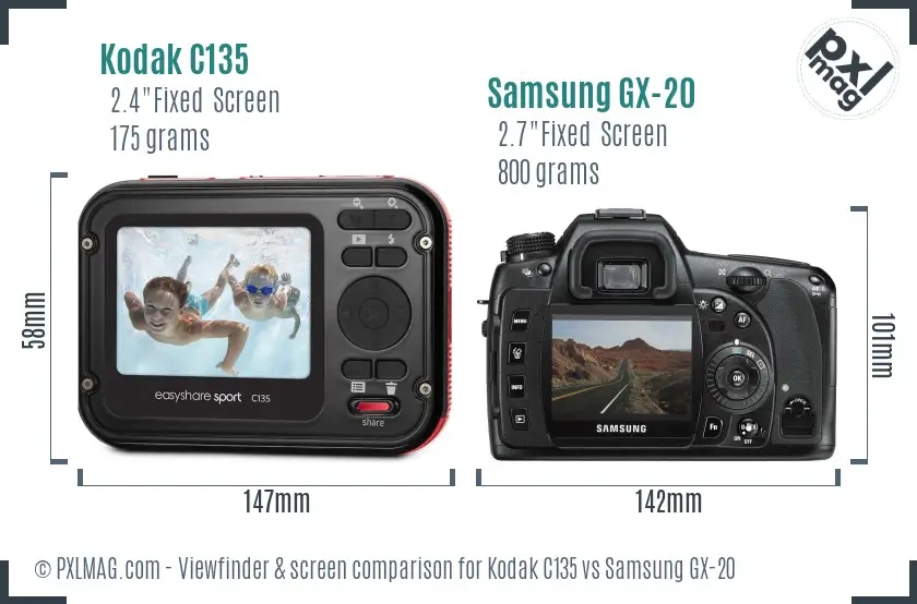 Kodak C135 vs Samsung GX-20 Screen and Viewfinder comparison