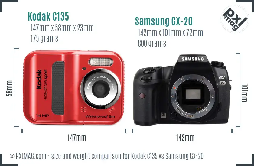 Kodak C135 vs Samsung GX-20 size comparison