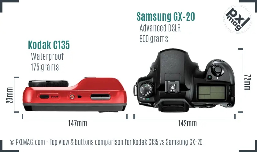 Kodak C135 vs Samsung GX-20 top view buttons comparison
