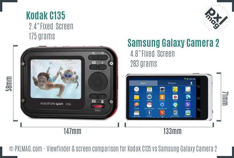 Kodak C135 vs Samsung Galaxy Camera 2 Screen and Viewfinder comparison