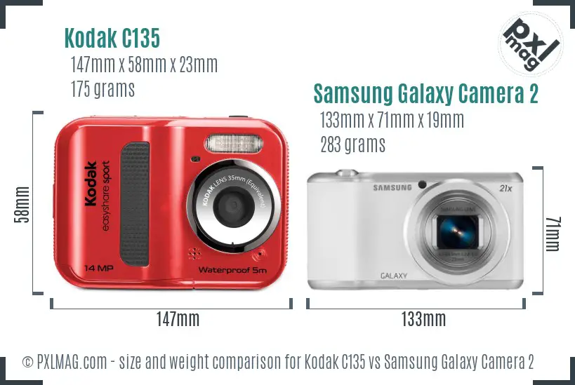 Kodak C135 vs Samsung Galaxy Camera 2 size comparison