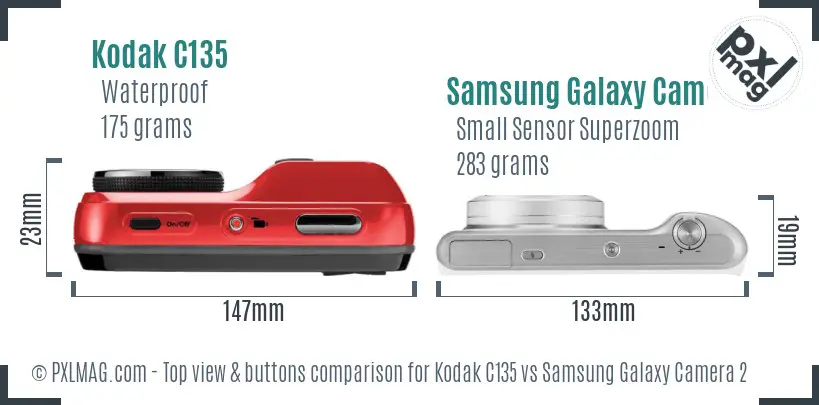 Kodak C135 vs Samsung Galaxy Camera 2 top view buttons comparison