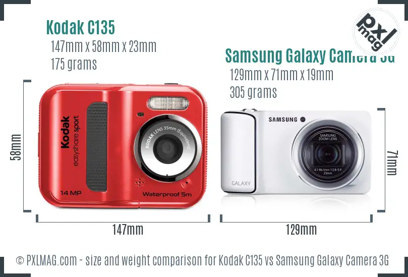 Kodak C135 vs Samsung Galaxy Camera 3G size comparison