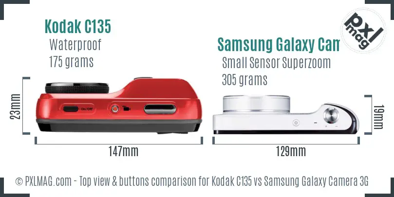 Kodak C135 vs Samsung Galaxy Camera 3G top view buttons comparison